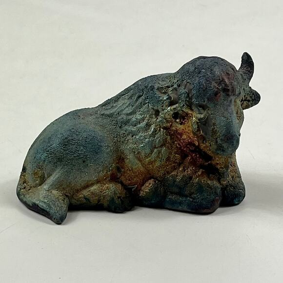 Handmade Other - Raku Fired Bull Figurine Primitive Studio Pottery Ox Sculpture Handmade Art 4"